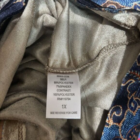 One World Live and Let Live Top Womens 1X Multicolor Boho Print Stretch Blouse - Picture 9 of 10